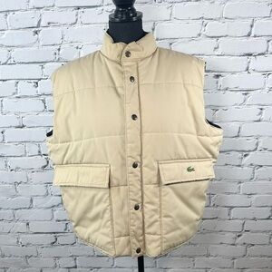 Lacoste Men’s Vintage Puffer Vest Reversible Tan Blue Size Large Cotton Blend